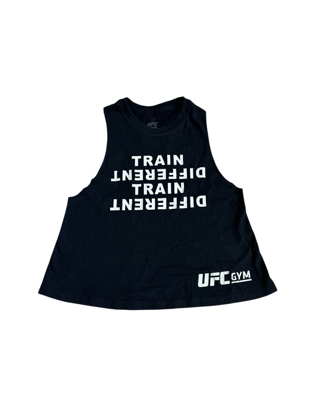 UFC Black Tank Top with White 'Train Different' Graphic